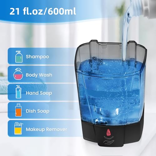 SVAVO Automatic Soap Dispenser Wall-Mounted, Hand Soap Dispenser Touchless Electric Sensor Pump Battery Operated for Office Home Kitchen Bathroom, Hotel Restaurant, 600ml/21fl.oz - color: Black+brown, size: 600ml