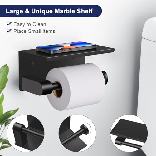 5-Piece Towel Bar Set Black Bathroom Hardware Accessories Set Upgraded Toilet Paper Holder with Shelf Towel Holder Set for Bathroom Stainless Steel Wall Mounted - color: Matte Black, size: 5-Piece Upgraded Set