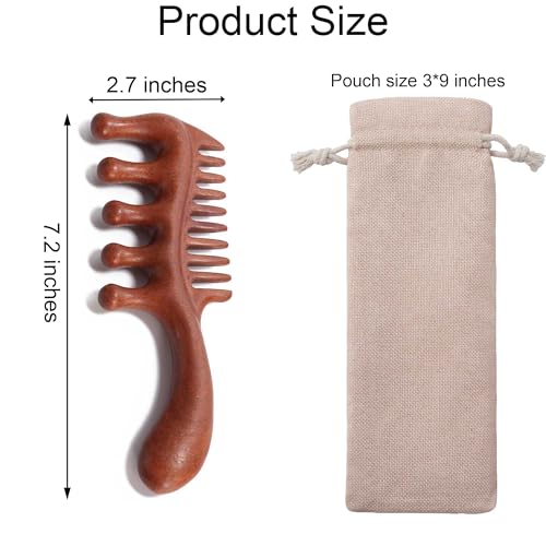 Wooden Scalp Comb, Wooden Scalp Massager for Stress Relax | No Statics Wooden Comb, Massage Scalp for Hair Growth, Storage Pouch Included, Wide Tooth