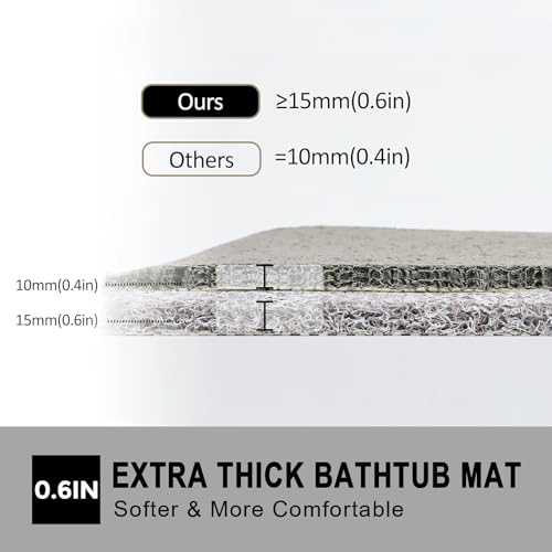 Nonslip Bathtub Mat, Anti Slip Bath Mat 0.6" Extra Thick, Quick Dry Bath Tub Anti Slip Shower Mat, Loofah Non-Slip Bath Mat for Tub Bathroom Pool Kitchen Entryway Home Hotel(Light Gray 24x24) - color: Light Grey, size: 24" x 24" (Square)