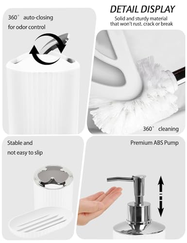 Lnond Marble Bathroom Set, 24 Piece White Gold Bathroom Decor Set with with Shower Curtain and Rugs, Trash Can, Toilet Brush Holder Set & Soap Dispenser