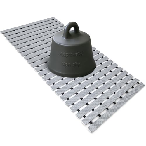 Grey Weighted Non Slip Bathtub Mat Without Suction Cups,Textured TPE Bath Mat for Textured Tub & Shower Surfaces,Doesn't Float, Works on Tile and Stone(33.8”x 17”)
