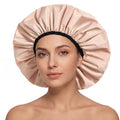 Extra Large Shower Cap for Women, Reusable Waterproof Shower Bonnet with Satin Lining, Double Layer Washable Bath Hair Cap for Braids, Locs, Long Thick Curly Hair, Natural Hair(Big Beige) - color: Beige