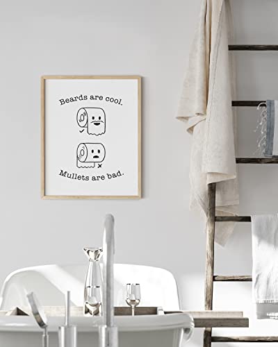 HAUS AND HUES Funny Bathroom Decor – Beard and Mullet Wall Art, Humorous Bathroom Sign, Fun Wall Print for Restroom or Home (12x16, Beige Frame) - color: Beard/Mullet, size: 12"L x 16"W, style: Beige Framed