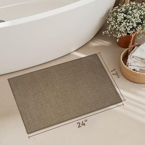 MontVoo Bath Mat Rug-Ultra Thin Non Slip Bath Mats for Bathroom Mat Quick Dry, Rubber Backing Washable Bathroom Rugs Fit Under Door, Absorbent Bath Rugs for Floor,17"x24",Khaki - color: Khaki, size: 17"x24"