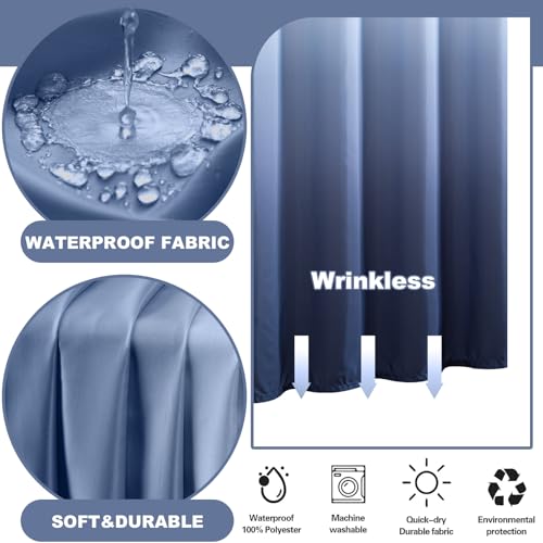 No Hook Shower Curtain with Snap in Liner, Ombre Navy Blue Shower Curtains and Liner Set, Hotel Fabric Bath Curtain for Bathroom, Mesh Top Window Waterproof Washable, 71" x 74" - color: Ombre Blue, size: 71"W x 74"L (Pack of 1)