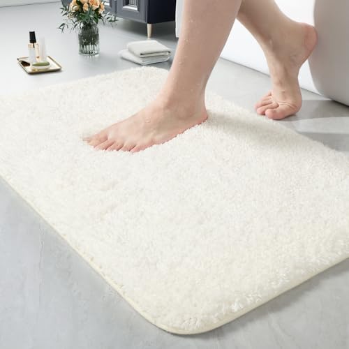 LOCHAS Bathroom Rug 24x17 Inch, Soft Thick Absorbent Microfiber Bath Rugs for Bathroom, Machine Washable, Shaggy Plush Non Slip Bath Mat for Tub, Shower Floor, Quick Dry Mats, Cream White - color: Cream White, size: 24x17 inch (Rectangular)