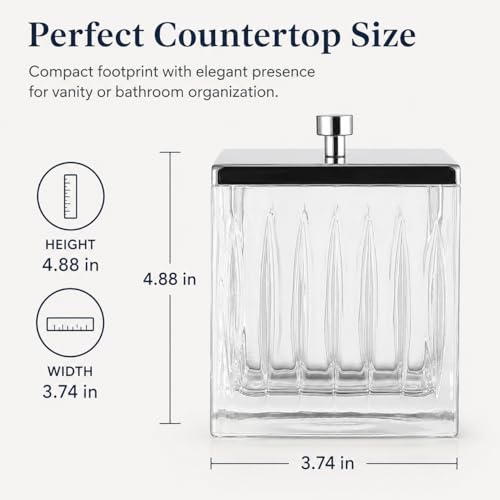Vince Camuto Home Glass Cotton Jar Holder – Silver Lid, Elegant Bathroom Storage Canister for Qtips, Cotton Balls, Floss, Makeup Organizer, Vanity & Bathroom Organization - color: CLEAR GLASS SILVER LID