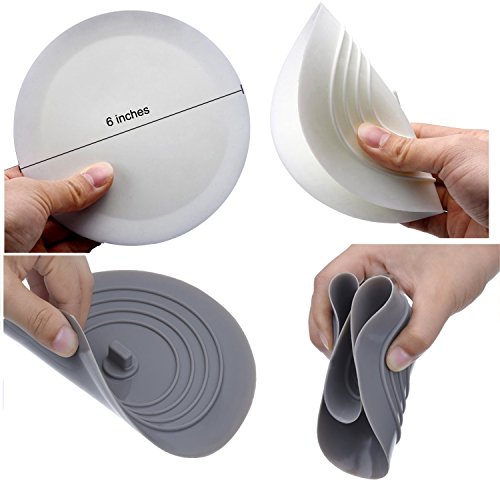 V-TOP Tub Stopper 2 Pack, 6 inches Large Silicone Drain Plug Hair Stopper Flat Suction Cover for Kitchen Gadgets Bathroom Accessories and Laundry - color: 6" White&gray