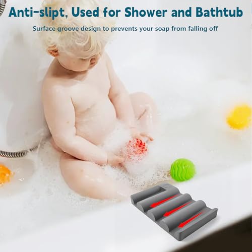Silicone Soap Dish,Self Draining Soap Holder Perfect for Shower,Bathroom Sink,Kitchen Sink & Travel,Non-Slip Bar Soap Holder Extend Soap Life,Keep Soap Bars Dry & Easy Cleaning Grey-1Pcs - color: Grey-1pcs