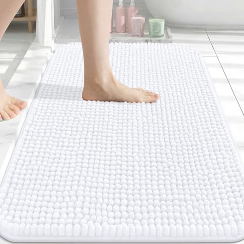 Arotive Bathroom Rugs 34" x 21", Ultra Soft Absorbent Chenille Bath Rugs, Rubber Backing, Machine Washable Bath Mats for Bathroom Floor, Tub and Shower, Home Decor Accessories, White - color: White, size: 34" X 21"