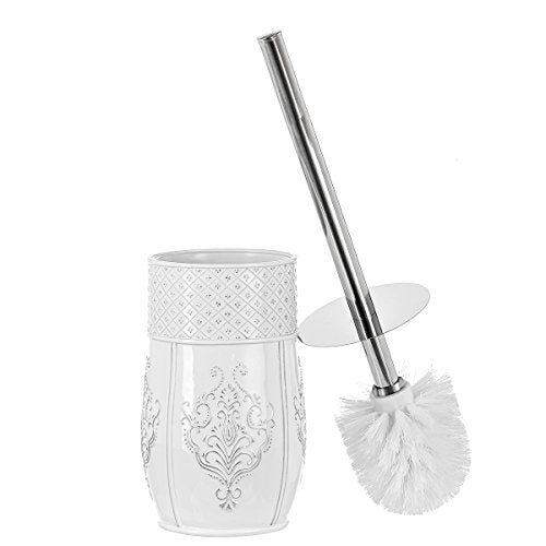 Creative Scents Vintage White Toilet Brush Set - Toilet Bowl Brush and Holder - Good Grip Toilet Bowl Cleaner Brush and Holder, Decorative Toilet Bowl Scrubber