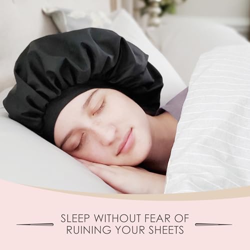 Reusable Oil Proof Nightcap, Protective Hair Bonnet and Shower Cap, Leakproof, Oilproof, and Waterproof, Black, Now 2 Sizes! - size: Small-Medium