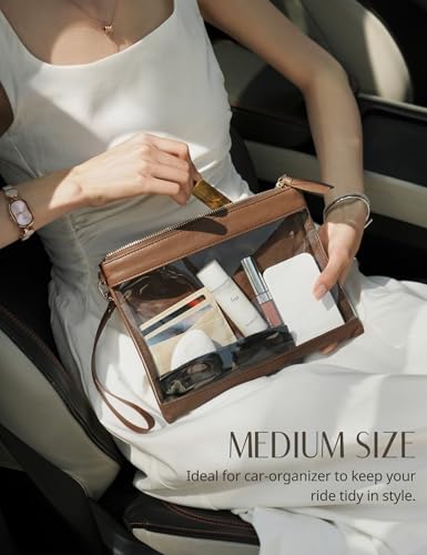 Popvibe Clear Makeup Bag with Zipper Travel Pouch Organizer Bag for Purse Cosmetic Bag Women Clear Travel Bag for Toiletry Traveling Car Essential Make Up Bag Set 3 Pack Brown - color: Brown