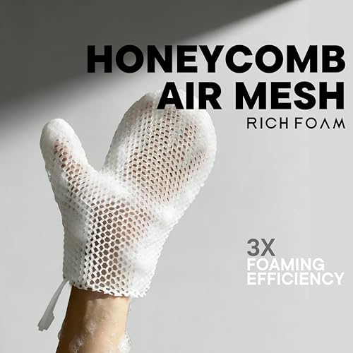 Bath Mitt - Exfoliating Glove, Honeycomb Body Scrubber,Massage Body Scrub Gloves for Home Spa,Mitt Sponges for Cleaning Body,Deep and Gentle,Fast foaming (White(Softer,Medium Size)) - style: WHITE