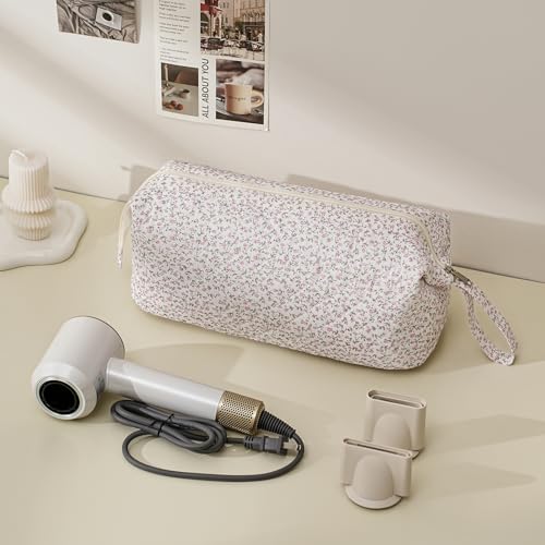 Large Quilted Hair Tools Travel Bag with Floral Pattern,Hair Styling Accessories Storage Case for Shark FlexStyle, Dyson Airwrap Hair Dryer, Curling Iron, Revlon Hair Tools(09Small Pink Flower) - color: 09 Small Pink Flower