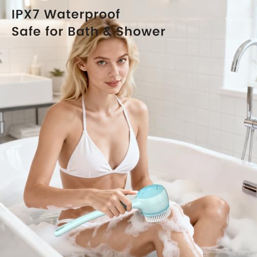 Electric Back Scrubber for Shower - Waterproof Rechargeable Exfoliating Brush for Deep Cleansing, Soft Bristles for Sensitive Skin, Dry/Wet Use for Back, Arms & Legs (Blue) - color: Blue