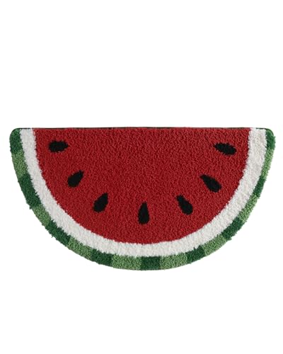 DEXI Bathroom Rugs Half Round 36x20, Cute Fruit Absorbent Bath Mat Non Slip Washable, Extra Soft Plush Microfiber Funny Bathmat for Shower Floor, Tub, Sink, Bedroom, Watermelon - color: Watermelon Slices
