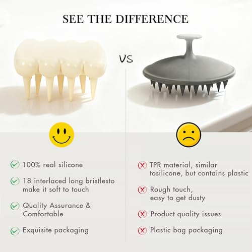 Silicone Shampoo Brush & Scalp Massager for Dry, Itchy & Dandruff Relief - Ergonomic Scrubber for Deep Hair Washing - Cream White - color: Light Yellow