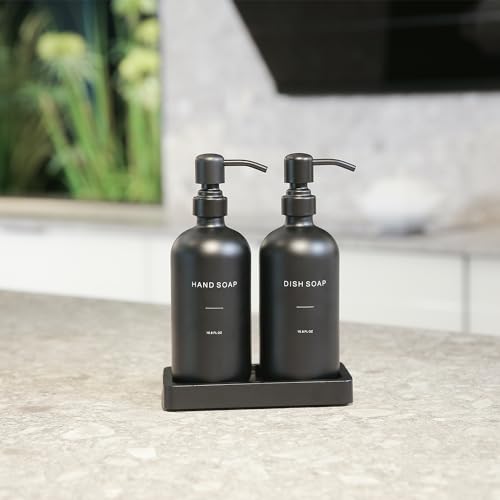 Prus Waso Matte Black Soap Dispenser Set, Kitchen Soap Dispenser Set with Black Stainless Steel Pump, Perfect for Kitchen Decor and Accessories. (Black) - color: Black Bottle & Black Pump
