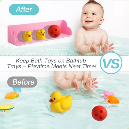 Bathtub Splash Guard, Silicone Bath Tray Spill-Proof Bath & Kitchen Sink Organizer Toy Storage Shelf Waterproof Barrier - color: Light Pink