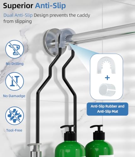 Adjustable Shower Caddy Hanging, Extended Length Organizer Over Shower Head, 3 Tier Long Neck Shower Rack with Soap Holder for Large Storage, Black - color: Black - 3 Tier - Standard