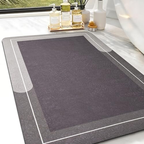 Large Bath Mat Rug, Rubber Non Slip Bath Mat Super Absorbent Quick Dry Bathroom Floor Mat Thin Bathroom Rugs Fit Under Door-Shower Rug for in Front of Bathtub Shower, Brown, Easy to clean, 23.6"x35.4" - color: Brown, size: 23.6"x35.4"