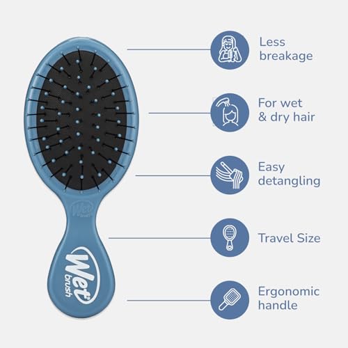 Wet Brush Mini Detangler Hair Brush, Elemental Blue, Detangling Travel Hairbrush, Ultra-Soft IntelliFlex Bristles Glide Through Tangles with Ease, Pain-Free, All Hair Types (Pack of 2) - color: Elemental Blue, size: 2 Count (Pack of 1)