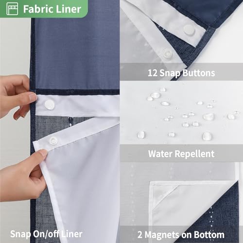 eachope No Hook Boho Farmhouse Shower Curtain with Snap-in Liner Set,Linen Rustic Heavy Duty Striped Fabric Shower Curtain with Tassel,Hotel Style Cloth Shower Curtains for Bathroom,Navy Blue,71x74 - color: Navy Blue, size: 71"W x 74"L (Pack of 1)