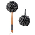 AmazerBath Shower Sponge Loofah Back Scrubber, PE Soft Mesh Loofah Body Scrubber with Long Wooden Handle, Bath Sponge for Men Women (Black) - style: Black