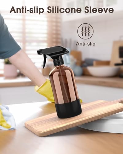 Bontip Glass Spray Bottle with Silicone Sleeve Protection, Amber Glass Spray Bottle Set for Window Cleaner Aromatherapy Facial Hydration Watering Flowers Hair Care 2 Pack/16 oz (Black & Blue, 16 oz) - color: Black & Blue, size: 16 Ounces