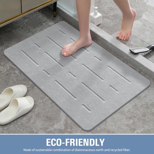 OTHWAY Large Stone Bath Mat, 32"x 20" Diatomaceous Earth Bath Mat for Bathroom Quick Drying Absorbing, Long Non-Slip Diatomite Hard Stone Shower Mat Instant Dry(Light Grey) - color: Light Grey