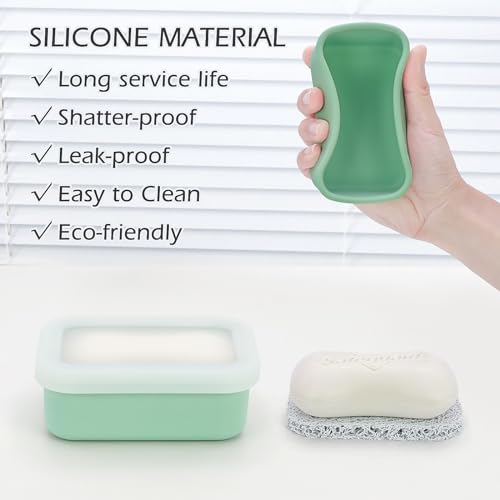 AIDIMMING Leak Proof Silicone Travel Soap Case with Clear Lid & Drain Pad, Compact Bar Soap Container, Shatterproof Portable Soap Holder for Bar Soap, for Travel Gym Outdoors Camping (Clear&Green) - color: Clear&green
