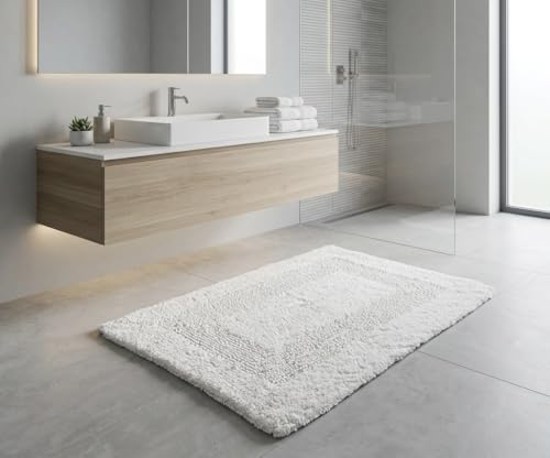 KEMA Bathroom Rugs 17"x24", Cotton Reversible Bath Mat for Bathroom Ultra Soft Plush Bath Rugs Water Absorbent Quick Dry Thick Floor Mats for Shower, Restroom, Bedroom, Kitchen (White) - color: White