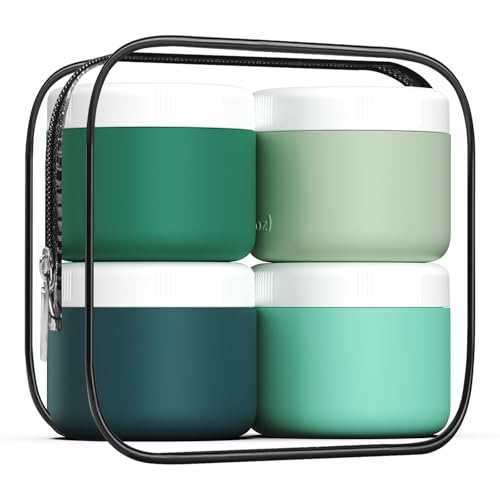 kuangre Travel Containers for Toiletries, Silicone Cream Jars BPA-Free, Leak-proof 3oz Travel Size Containers, Portable Size Silicone Jars with Lid for Cosmetic Face Hand Body Cream (4 Pack) - color: Mint, size: 3 Ounces