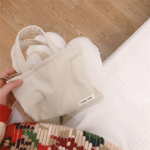 Wudygirl Makeup Bag Travel Cosmetic Bag for Women Small Makeup Pouch with Handle Zipper Cosmetic Pouch Handbag Aesthetic 8.3" x 6.7"(Beige) - color: Beige