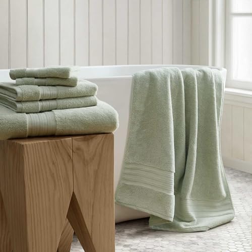 Martha Stewart - Bath Towels, Soft & Absorbent 100% Cotton Towels, Plush 700 GSM, 6-Piece Bathroom Towel Set with Textured Dobby Weave (Skyland Manor Green) - color: Skyland Manor Green