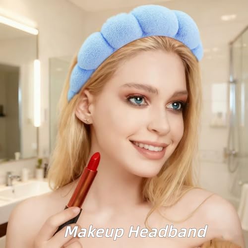 7 Pcs Spa Set, Facial Headband and Wristband Set, Skincare Accessories, College Style Girl Idea Gifts, Hair Accessories for Women and Girls (Blue) - color: Blue