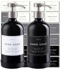 Hand and Dish Soap Dispenser for Kitchen and Bathroom, Set of 2 16 Oz Glass Bottles, Stainless Steel Pumps, Non-Slip Silicone Base, 27 Waterproof Labels (Gloss Black Bottle/Brushed Silver Pump) - color: Gloss Black Bottle / Brushed Silver Pump