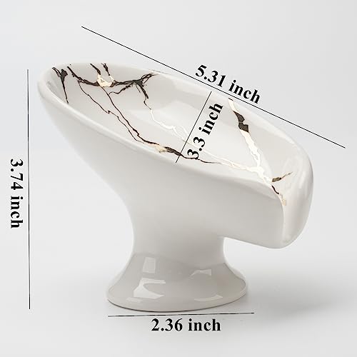 Soap Dish, Ceramic Soap Holder, Self Draining Soap Dish Holder, Leaf Shape Soap Bar Holder (White)