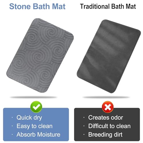 2 Pack Stone Bath Mat Diatomaceous Earth Shower Mat Non-Slip Super Absorbent Quick Drying Diatomite Stone Mats for Bathroom Floor Kitchen (Grey, 24x15) - color: Grey Circle