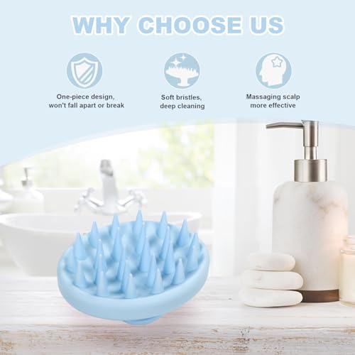 Meartchy Silicone Scalp Massager, Scalp Scrubber for Hair Growth with Soft Bristles, Scalp Exfoliator Brush Dandruff Removal Shampoo Brush for Wet Dry Scalp Care (Light Blue) - color: Light Blue