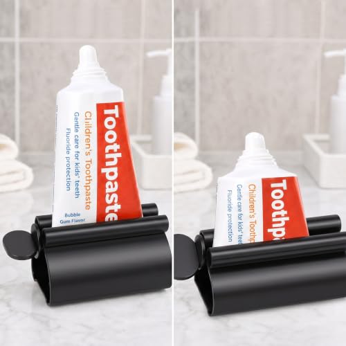 LOVEINUSA Toothpaste Tube Squeezer Dispenser, 3 PCS Toothpaste Roller | Black Squeezer Tool Metal Stainless Steel Tooth, Paste Holder for Bathroom - color: Black