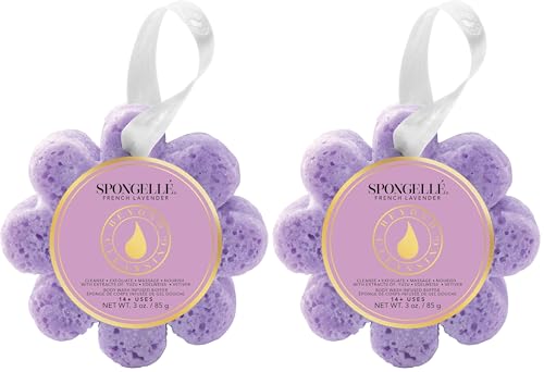 Spongellé French Lavender Wild Flower Bath Sponge | Built-in Body Wash & Body Scrubber, Shower Loofah Sponge for Women | 14+ uses (Pack of 2) - size: 1 Count (Pack of 2)