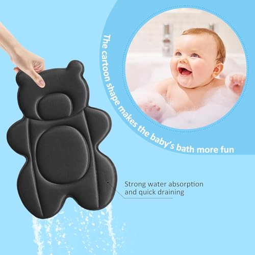 Infant Baby Bath Cushion,Fits Inside Most Baby Bathtubs, Breathable Soft Baby Bath Support Seat,Baby Bath Pad Bath Pillow for Bathtub,Newborn Bath Mat with 4 Suction Cups (Black) - color: Black
