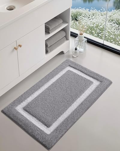Color&Geometry Gray Bathroom Rugs 30x20, Extra Soft Absorbent Microfiber Bath Rugs, Non-Slip Bathroom mat, Washable Plush Bath Mats for Bathroom, Shower, Bathtub, Laundry, Light Grey White - color: C, size: 20"x32"