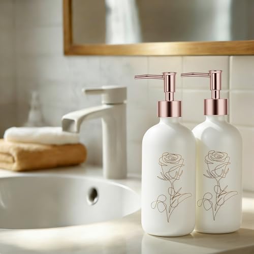 Kitchen Soap Dispenser Set, 17oz Glass Hand Soap/Dishwasher Bottles with Plastic Pump, refillable, Suitable for Kitchen Countertops, 2-Pack