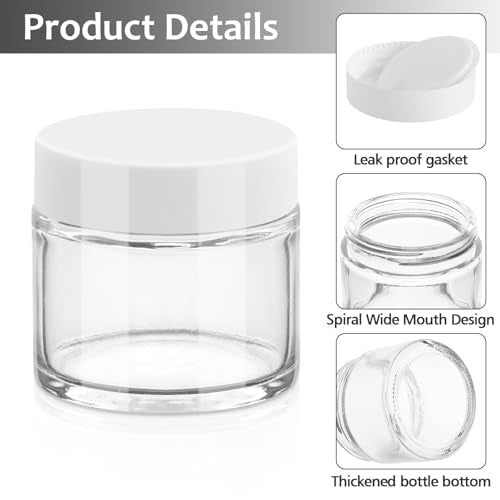 Accmor 2 OZ Glass Jars with White Lids, 4 Pack Round Glass Cosmetic Jars Sample Container with Inner Liners & Spatulas, Leak Proof Travel Toiletries Containers for Creams, Makeup, Lotion, Spice - color: White, size: 2 Ounce