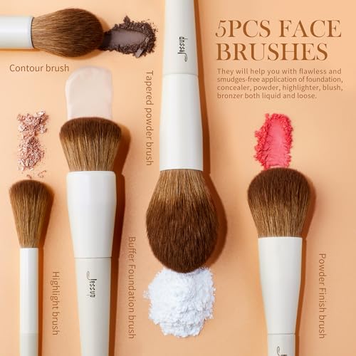 Jessup Makeup Brush Set 5Pcs Face Makeup Brushes Vegan Soft Foundation Brush Blush Brush Bronzer Contour Brush Highlighter Brush Fluffy Setting Powder Brush, Light Grey T493 - color: E-Light Grey-5pcs, size: Full Brush Set