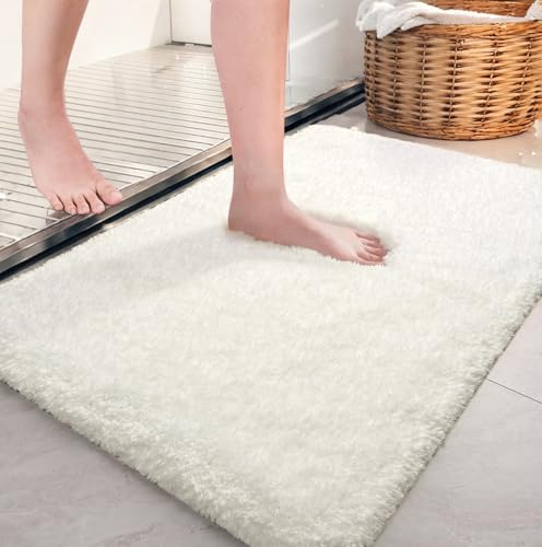 AROGAN Cream White Luxury Long Bathroom Runner Rug 24×17 Inch, Soft and Absorbent Non Slip Bath Mat, Rubber Backing Quick Dry Rugs Carpets, Machine Washable Plush Mats for Shower Floor - color: Cream White, size: 1'5" X 2' (24" X 17")